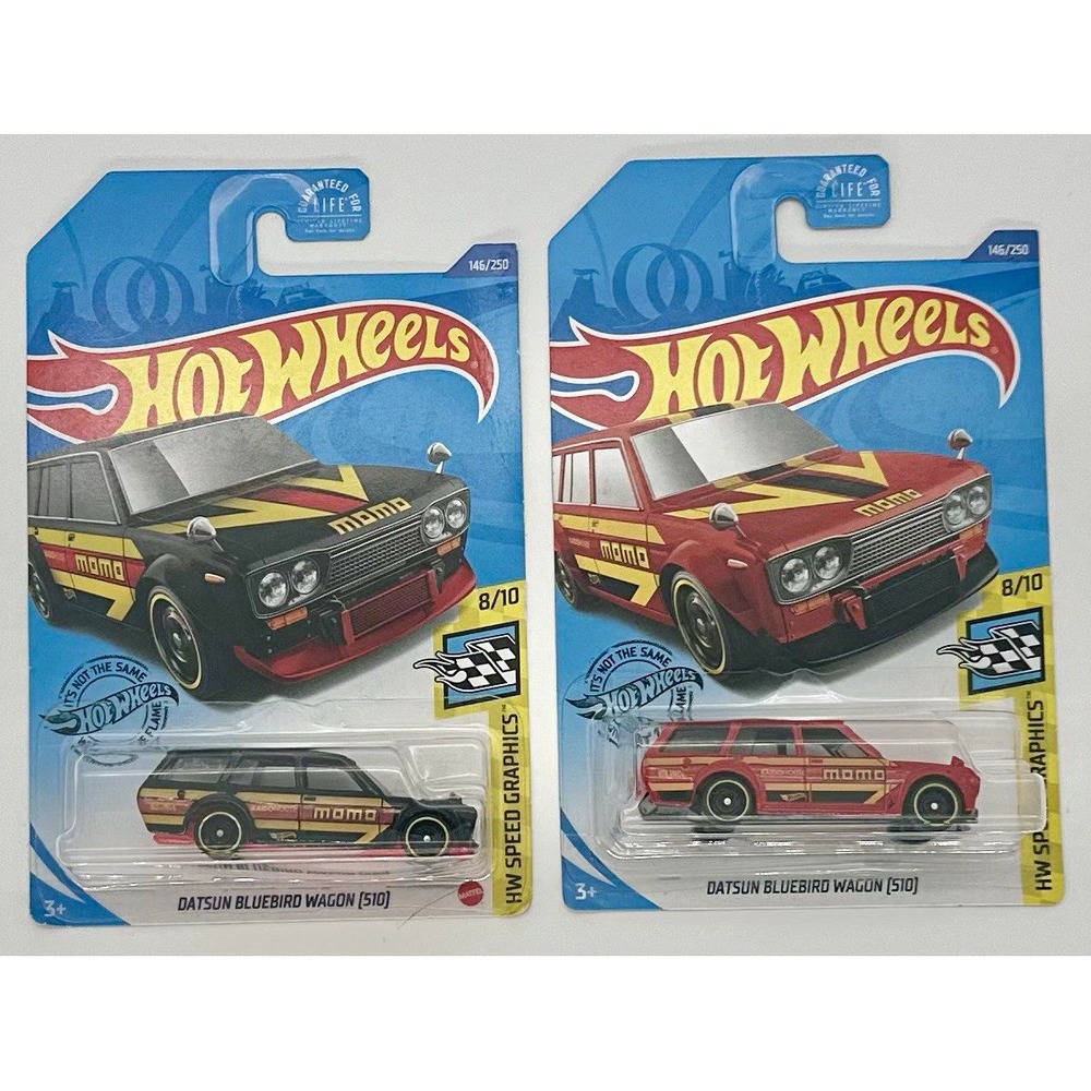 Hot Wheels Datsun Bluebird Wagon 510 MOMO Speed Graphics Lot of 2 Red Black 1:64